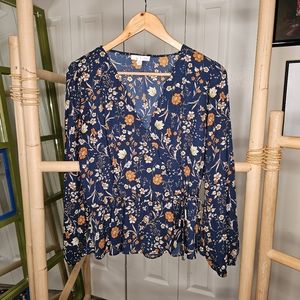 Nine Britton Womens' Long Sleeve Faux-Wrap Blouse